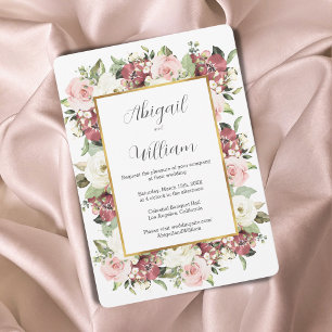 Waterverf Mauve Pink Green Florals Gold Wedding Kaart