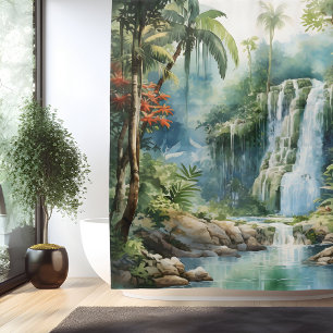 Waterverf Mayan Jungle Waterval Douchegordijn