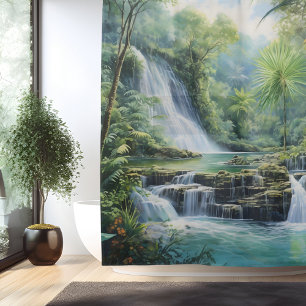 Waterverf Mayan Jungle Waterval Douchegordijn