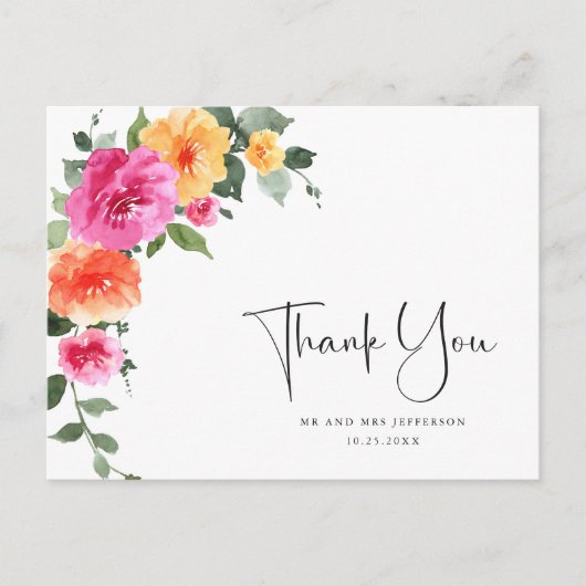 Waterverf Meadow Bright Pink Flower Bedankt Briefkaart (Voorkant)