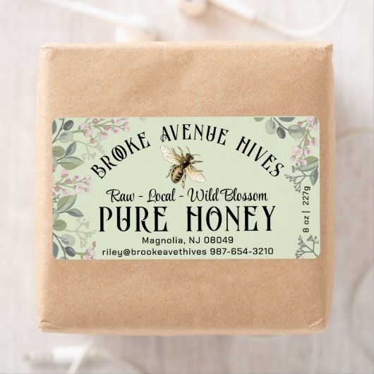 Waterverf Meadow Flowers en Honeybee Honey Label (Insitu)