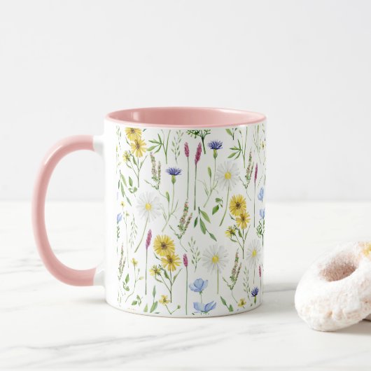 Waterverf Meadow Wild Floral Pattern Mok (Met donut)