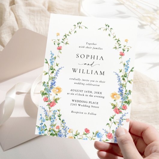 Waterverf Meadow Wildflower Bohemian Bruiloft Kaart