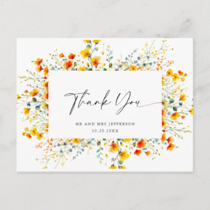 Waterverf Meadow Wildflower Boho Dank u Briefkaart