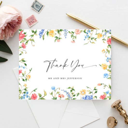 Waterverf Meadow Wildflower Boho Dank u Briefkaart