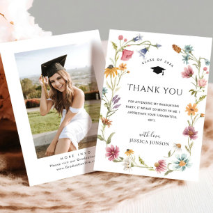 Waterverf Meadow Wildflower Boho FOTO Afstuderen Bedankkaart
