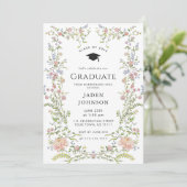 Waterverf Meadow Wildflower Boho Graduation Party Kaart (Staand voorkant)