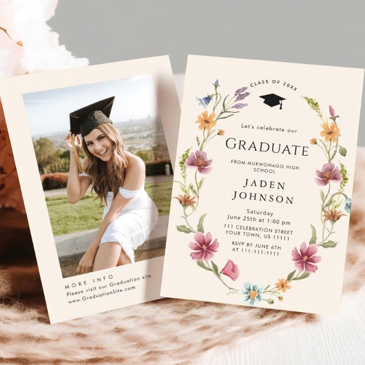Waterverf Meadow Wildflower Boho Graduation Party Kaart