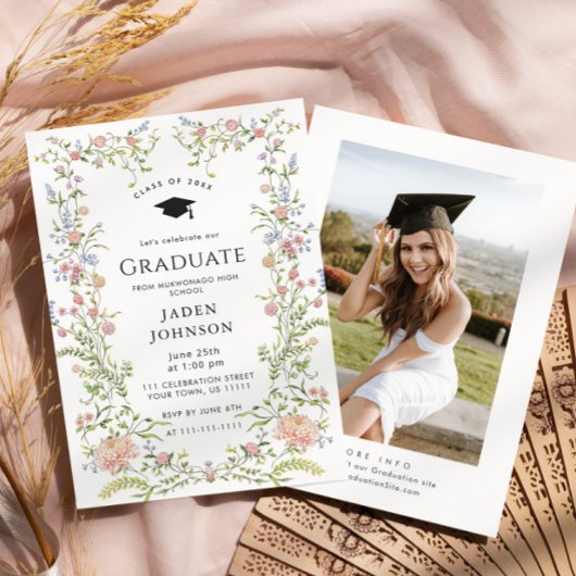 Waterverf Meadow Wildflower Boho Graduation Party Kaart