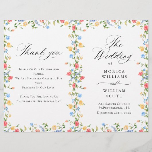 Waterverf Meadow Wildflower Boho Wedding Program (Voorkant)