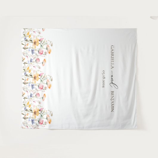 Waterverf Meadow Wildflower bruiloft achtergrond Wandkleed (Voorkant (horizontaal))