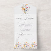 Waterverf Meadow Wildflower Eenvoudige bruiloft All In One Uitnodiging (Binnen)