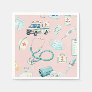 Waterverf Medisch Dokter Verpleegster Feest Servet