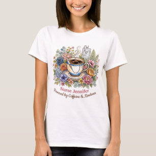 Waterverf Medische Koffie Bloemige Gepersonaliseer T-shirt