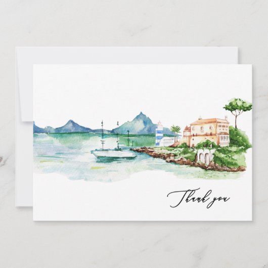 Waterverf Mediterraan Landschap Custom Name Bedankkaart (Voorkant)