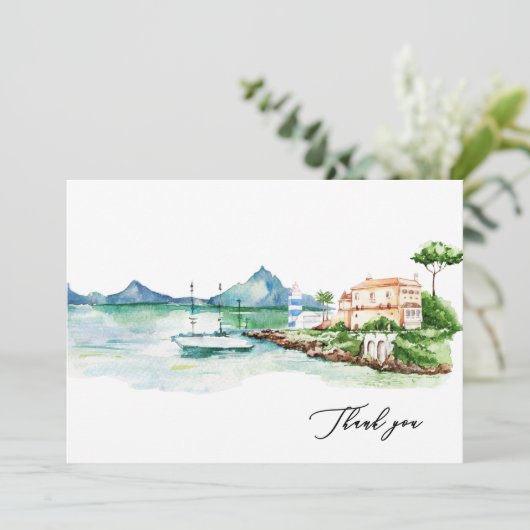 Waterverf Mediterraan Landschap Custom Name Bedankkaart (Staand voorkant)