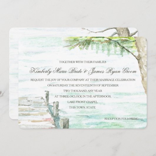 Waterverf Meer en Boat Dock Kaart (Voorkant / Achterkant)