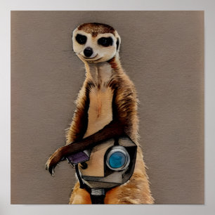 Waterverf Meerkat met Steampunk Masker Poster