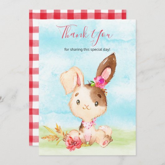 Waterverf Meisje Bunny Boerderij Dank u Bedankkaart (Voorkant / Achterkant)
