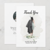 Waterverf Meisje Foliage Custom Foto Afstuderen Bedankkaart (Voorkant / Achterkant)