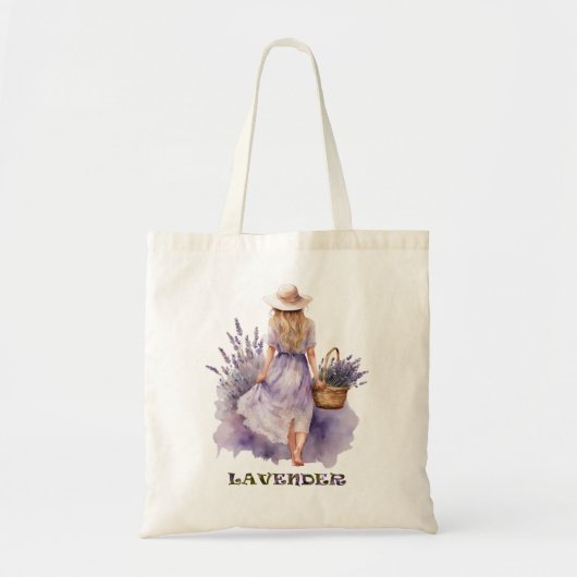 Waterverf meisje lavendel veld tote bag (Voorkant)