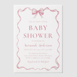Waterverf Meisje Lint Blush Roze Bow Baby shower Vellum Uitnodigingen