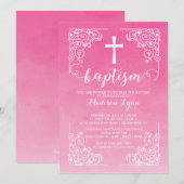 Waterverf meisjes doopkruis kaart (Voorkant / Achterkant)