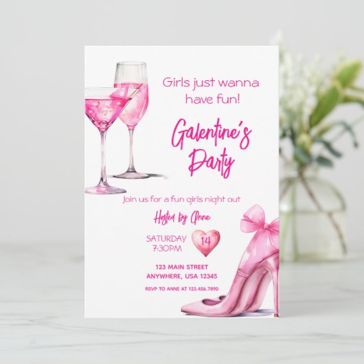 Waterverf Meisjes Galentines Feestuitnodiging Kaart (Staand voorkant)