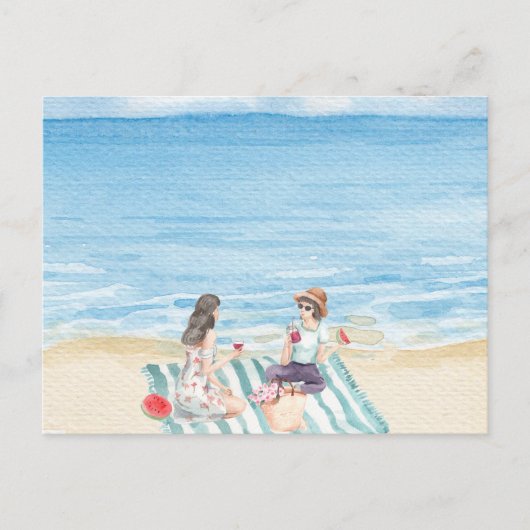 Waterverf meisjes vibing op het strand briefkaart (Voorkant)