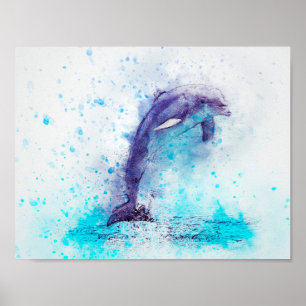 Waterverf Mengsel van media Dolphin Poster