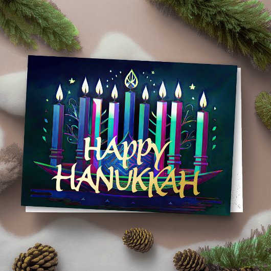 Waterverf Menorah Happy Chanoeka Feestdagen Kaart