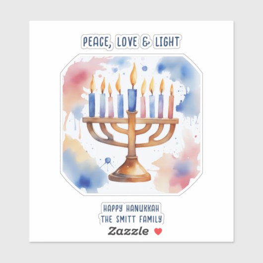 Waterverf Menorah Happy Chanoeka Sticker (Vel)