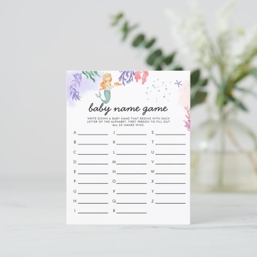 Waterverf Mermaid Baby shower Game Name (Staand voorkant)