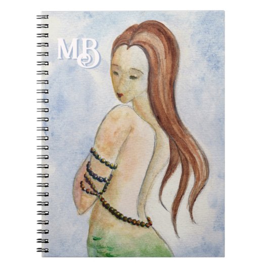 Waterverf Mermaid Monogram Spiral Notitieboek (Voorkant)
