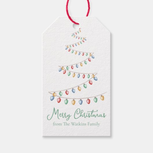 Waterverf Merry Christmas Lights Tree Modern Cadeaulabel (Voorkant)
