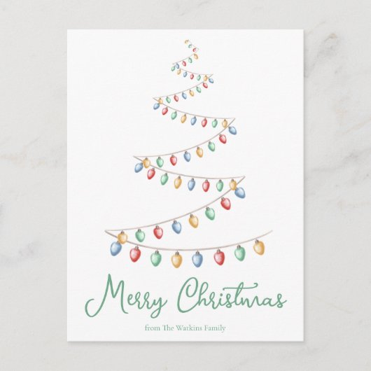 Waterverf Merry Christmas Lights Tree Modern Feestdagenkaart (Voorkant)