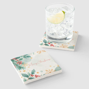 Waterverf Merry Christmas Stone Onderzetter – Eleg