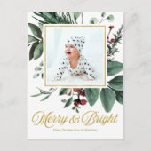 Waterverf Merry en Bright kerstfoto Briefkaart (Voorkant)