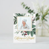 Waterverf Merry en Bright kerstfoto Briefkaart (Staand voorkant)
