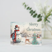 Waterverf Merry Kerstmis Snowman Feestdagenkaart (Staand voorkant)