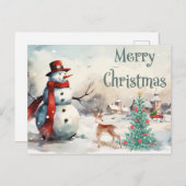 Waterverf Merry Kerstmis Snowman Feestdagenkaart (Voorkant / Achterkant)