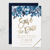 Waterverf met goudblauw save the date (Voorkant / Achterkant)