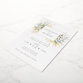 Waterverf met gouden en groene bladeren folie uitnodiging (Gedraaid)