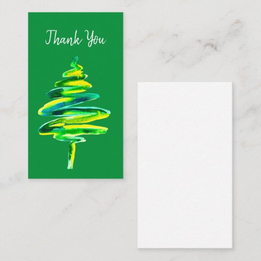 Waterverf met groene kerstbomen notitiekaartje (Voorkant / Achterkant)