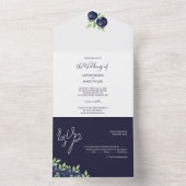 Waterverf met handbeschilderde blauwe bosbessen all in one uitnodiging (Binnen)