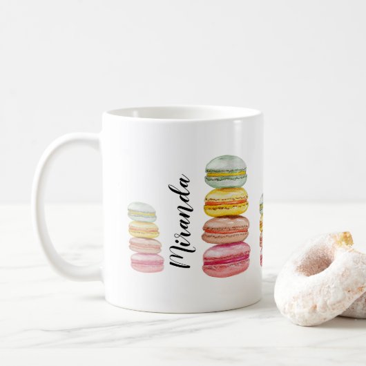 Waterverf met handbeschilderde Franse Macarons Koffiemok (Met donut)