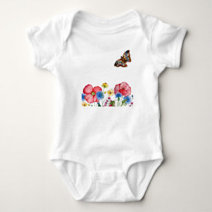 Waterverf met handgetekende wilde bloemen romper