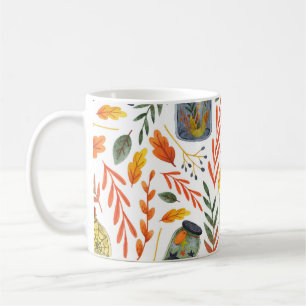 Waterverf met herfstgebladerte. koffiemok