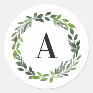 Waterverf met initiaal van foto's / monogram folie ronde sticker