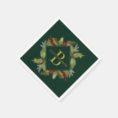 Waterverf met kerstmis Big Monogram Holly Wreator Servet (Hoek)